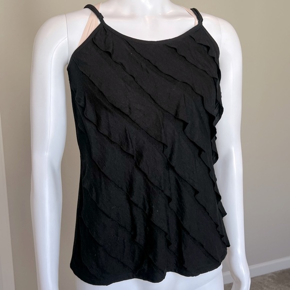 Black Diagonal Ruffle Spaghetti Tank - Picture 3 of 8